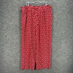 Jones & Co. Pajama Pants Women L Large Red Floral Drawstring High Rise Rayon